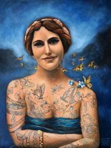 TATTOO "Schmetterlingsfrau" Öl auf Leinwand 80x60 cm 2017